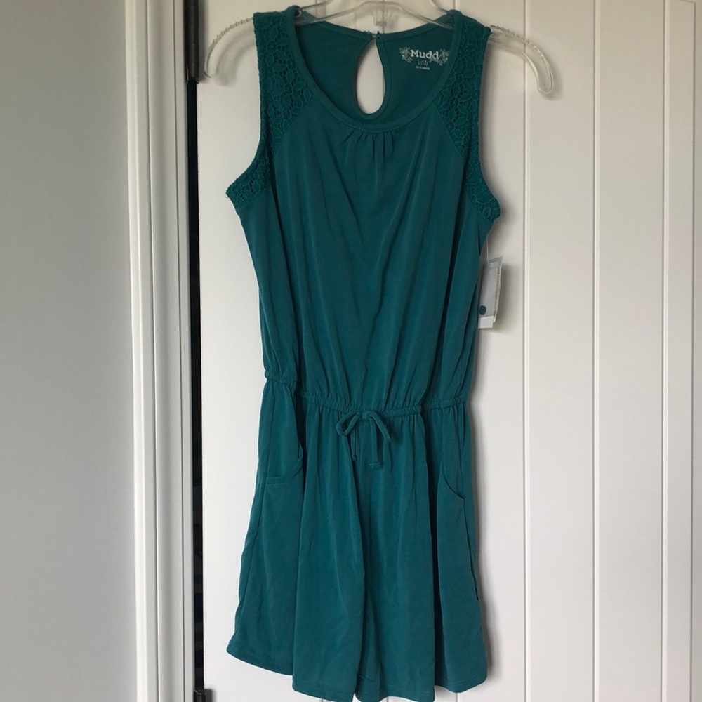 Mudd Romper Girls Size Large 12 Green Blue Pockets NWT‎